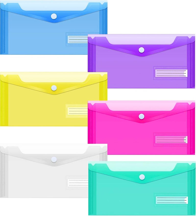 Sooez 24 Pack Plastic Pencil Pouch, Clear Poly Envelopes File Bill Bag with Label Pocket, Plastic Pencil Case Bulk for A6 Size Files Money Envelopes for Cash Storage, Teacher School Office Supplies - Image 1